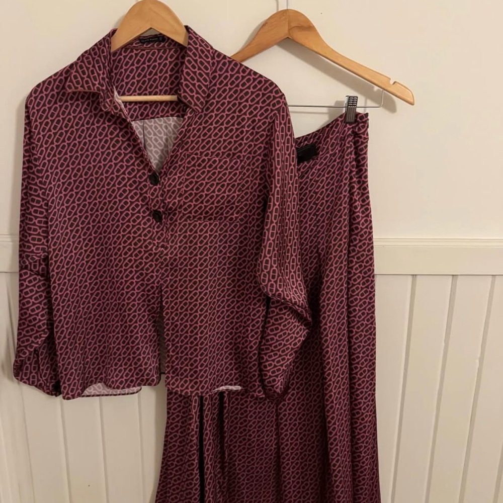 Skatie Pink and Brown Patterned Top & Skirt Set